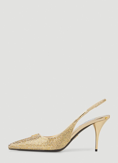 Shop Prada Women Crystal Embellished Slingback Heels In Gold