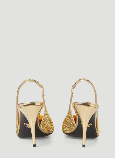 Shop Prada Women Crystal Embellished Slingback Heels In Gold
