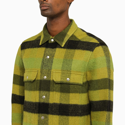 Shop Rick Owens Check Pattern Wool Overshirt Men In Green