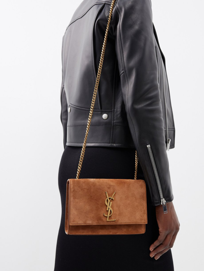 Shop Saint Laurent Women Small Kate Leather Shoulder Bag In Brown