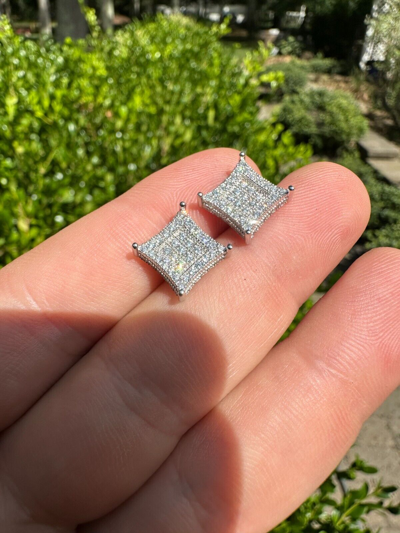 Pre-owned Silver 1.17ct Vvs Real Diamond Men's Solid 925  Iced Hip Hop Kite Earrings In White