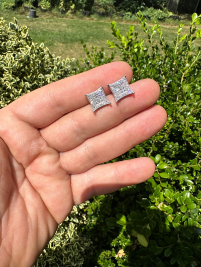 Pre-owned Silver 1.17ct Vvs Real Diamond Men's Solid 925  Iced Hip Hop Kite Earrings In White