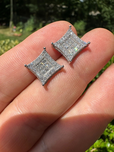 Pre-owned Silver 1.17ct Vvs Real Diamond Men's Solid 925  Iced Hip Hop Kite Earrings In White