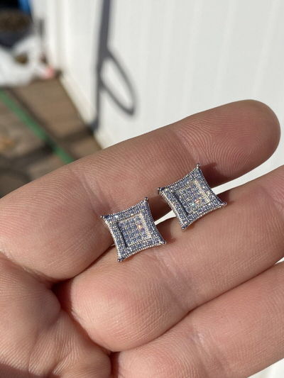 Pre-owned Silver 1.17ct Vvs Real Diamond Men's Solid 925  Iced Hip Hop Kite Earrings In White