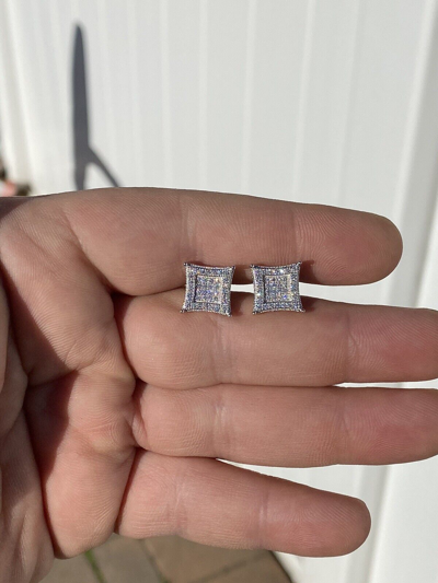 Pre-owned Silver 1.17ct Vvs Real Diamond Men's Solid 925  Iced Hip Hop Kite Earrings In White