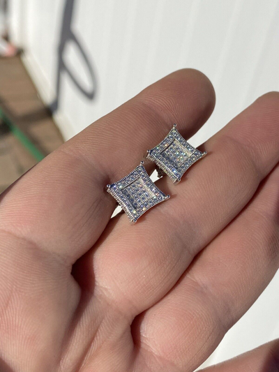 Pre-owned Silver 1.17ct Vvs Real Diamond Men's Solid 925  Iced Hip Hop Kite Earrings In White