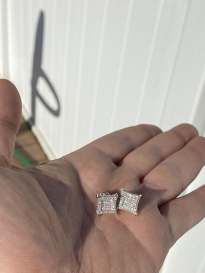 Pre-owned Silver 1.17ct Vvs Real Diamond Men's Solid 925  Iced Hip Hop Kite Earrings In White