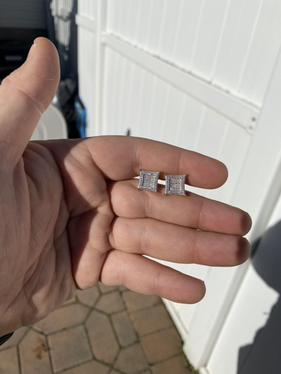 Pre-owned Silver 1.17ct Vvs Real Diamond Men's Solid 925  Iced Hip Hop Kite Earrings In White