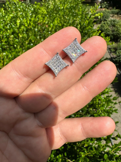 Pre-owned Silver 1.17ct Vvs Real Diamond Men's Solid 925  Iced Hip Hop Kite Earrings In White