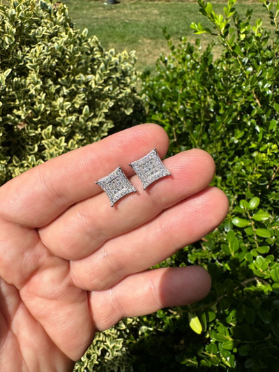 Pre-owned Silver 1.17ct Vvs Real Diamond Men's Solid 925  Iced Hip Hop Kite Earrings In White