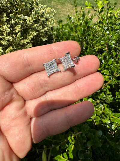 Pre-owned Silver 1.17ct Vvs Real Diamond Men's Solid 925  Iced Hip Hop Kite Earrings In White