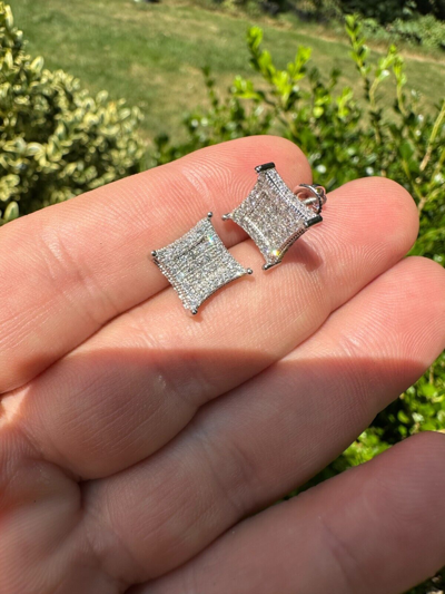 Pre-owned Silver 1.17ct Vvs Real Diamond Men's Solid 925  Iced Hip Hop Kite Earrings In White