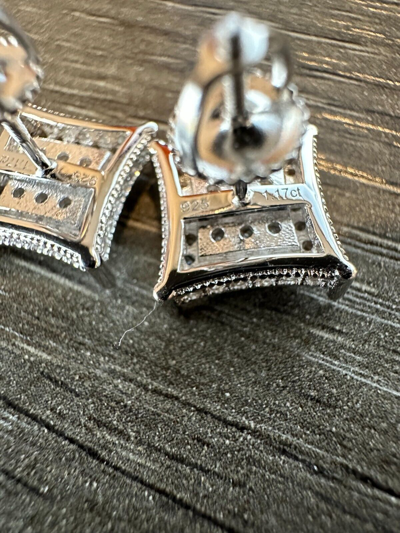 Pre-owned Silver 1.17ct Vvs Real Diamond Men's Solid 925  Iced Hip Hop Kite Earrings In White