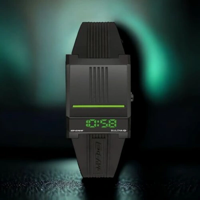 Shop Pre-owned Bulova Computron D-cave Men's Digital Quartz Black Green Watch 31mm 98c141