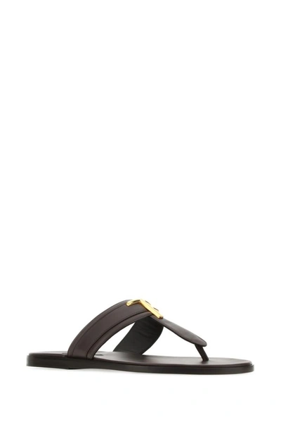 Shop Tom Ford Man Brown Leather Thong Slippers