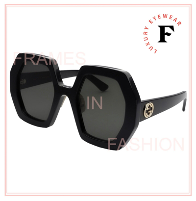 Pre-owned Gucci 0772 Black Hexagonal Geometric Logo Gg0772s 004 Retro Sunglasses Authentic In Gray