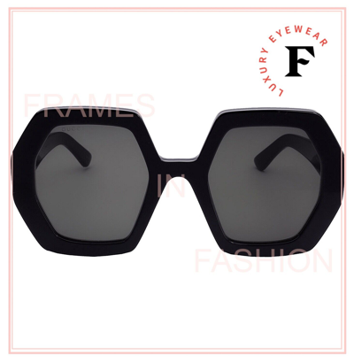 Pre-owned Gucci 0772 Black Hexagonal Geometric Logo Gg0772s 004 Retro Sunglasses Authentic In Gray