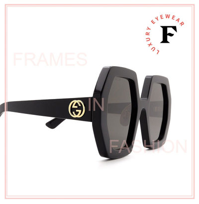 Pre-owned Gucci 0772 Black Hexagonal Geometric Logo Gg0772s 004 Retro Sunglasses Authentic In Gray