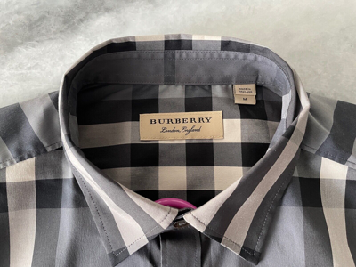 Pre-owned Burberry Nelson Slim Fit Long Sleeve Shirt Classic Gray Check In Gray, Black
