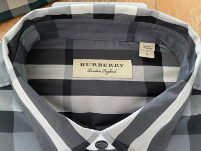 Pre-owned Burberry Nelson Slim Fit Long Sleeve Shirt Classic Gray Check In Gray, Black