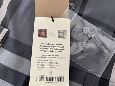 Pre-owned Burberry Nelson Slim Fit Long Sleeve Shirt Classic Gray Check In Gray, Black