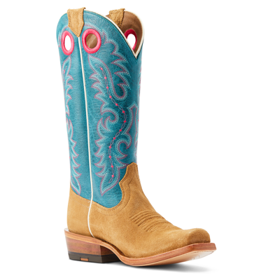 Pre-owned Ariat ® Ladies Futurity Boon Buckskin Roughout Western Boots 10044403 In Blue