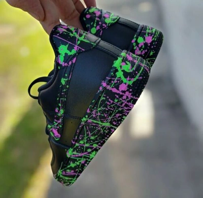 Pre-owned Nike Air Force 1 07 Black Neon Custom / Girls Gs Women Men Af1