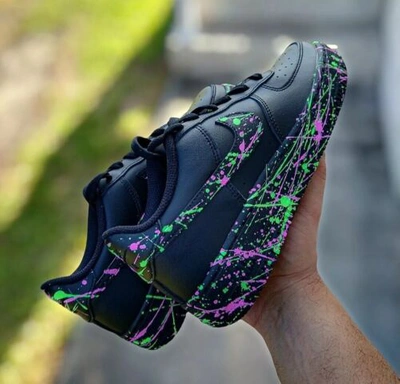 Pre-owned Nike Air Force 1 07 Black Neon Custom / Girls Gs Women Men Af1