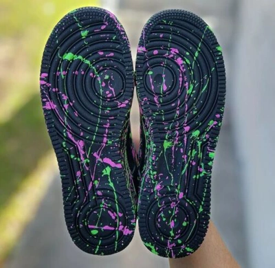 Pre-owned Nike Air Force 1 07 Black Neon Custom / Girls Gs Women Men Af1