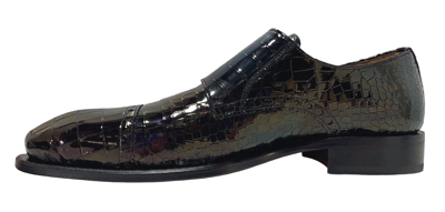 Pre-owned Mister Men's Black Multi Embossed Crocodile Leather Double Monk-strap Shoe 41283