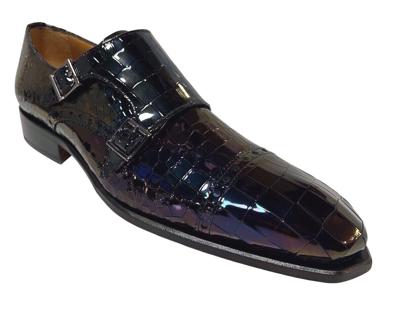Pre-owned Mister Men's Black Multi Embossed Crocodile Leather Double Monk-strap Shoe 41283