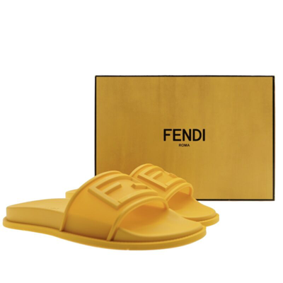Pre-owned Fendi Slides Ff Baguette Yellow Sandals Size 11 Us