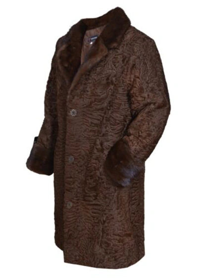 Pre-owned Handmade Man's Real Real Astrakhan Swakara Wavy Karakul Fur Long Coat All & Custom Size In Black