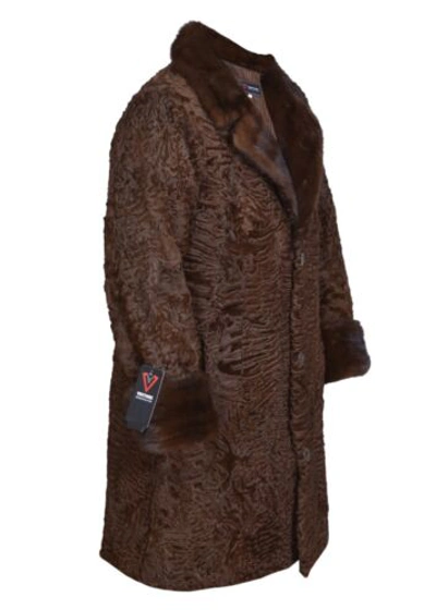 Pre-owned Handmade Man's Real Real Astrakhan Swakara Wavy Karakul Fur Long Coat All & Custom Size In Black