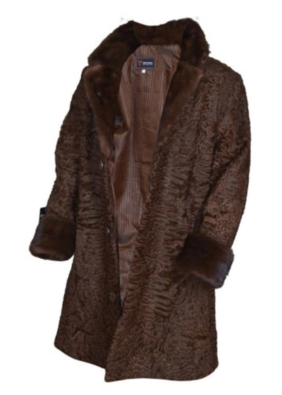 Pre-owned Handmade Man's Real Real Astrakhan Swakara Wavy Karakul Fur Long Coat All & Custom Size In Black