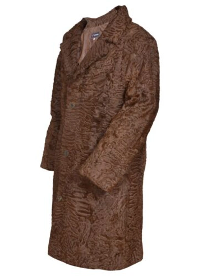 Pre-owned Handmade Man's Real Real Astrakhan Swakara Wavy Karakul Fur Long Coat All & Custom Size In Black