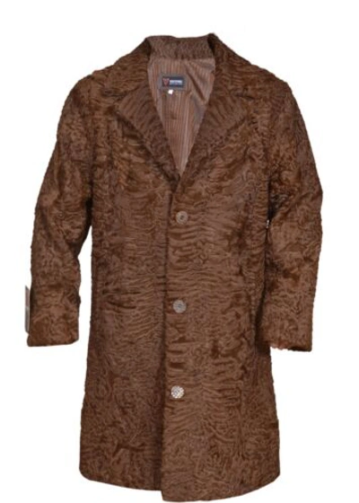 Pre-owned Handmade Man's Real Real Astrakhan Swakara Wavy Karakul Fur Long Coat All & Custom Size In Black
