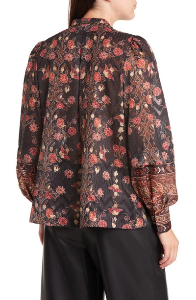 Kobi Halperin Laurena Floral-print Burnout Pintuck Blouse In Black Multi