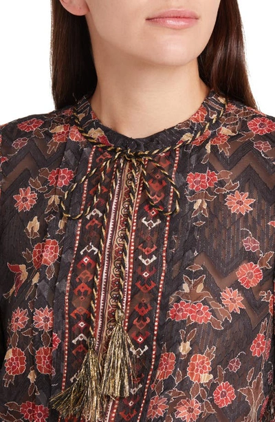 Kobi Halperin Laurena Floral-print Burnout Pintuck Blouse In Black Multi