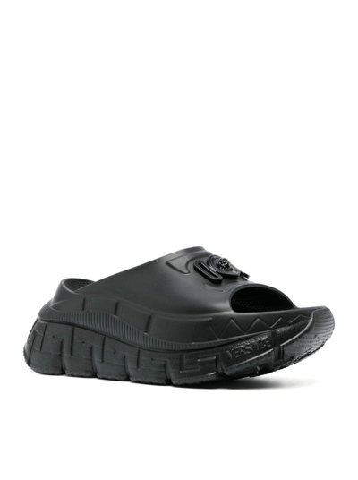 Shop Versace Women Medusa Slide Sandals In Black
