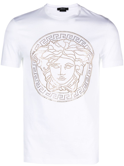 Shop Versace White Medusa Crystal Cotton T-shirt