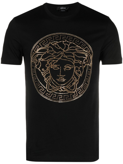 Shop Versace Black Medusa Head Crystal-embellished Cotton T-shirt