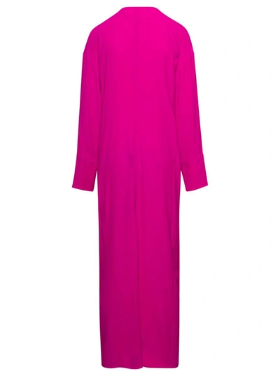 Shop Federica Tosi Long Fuchsia Dress With V Neckline In Silk Blend Woman In Pink