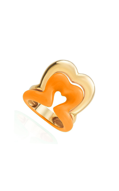 Shop Nevernot Ready 2 Burst Enameled 18k Yellow Gold Ring In Orange