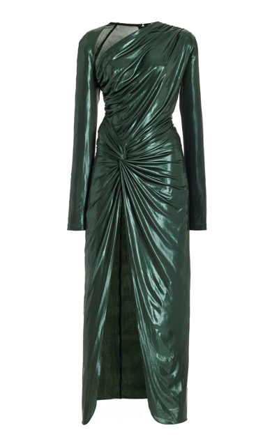 Shop Lapointe Draped Coated-jersey Midi Dress In Green