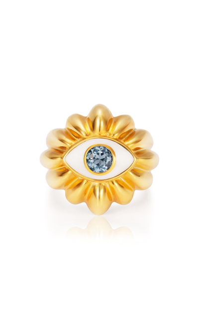 Shop Nevernot Ready To Imagine Enameled 18k Yellow Gold Topaz Ring In Blue