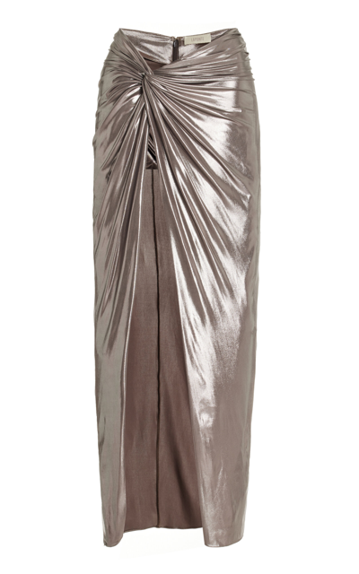Shop Lapointe Metallic Sarong Maxi Skirt In Silver