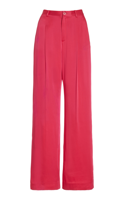 Shop Lapointe Pleated Doubleface Satin Wide-leg Pants In Red