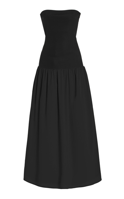 Shop Anna Quan Amyra Strapless Ribbed-knit Cotton-blend Maxi Dress In Black