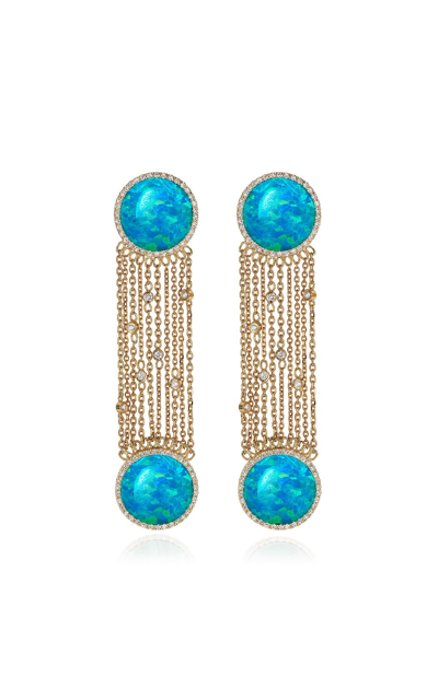 Shop Nevernot Ready 2 Discover 18k Yellow Gold Opal Earrings In Blue